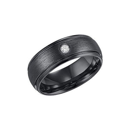 Triton 8mm Black Tungsten Carbide Domed With Rims Wire Brush Comfort Fit Diamond Band 22-4130