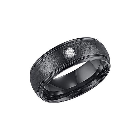 Triton 8mm Black Tungsten Carbide Domed With Rims Wire Brush Comfort Fit Diamond Band 22-4130