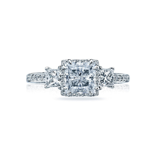 Tacori 18k white gold Dantela princess diamond engagement ring setting