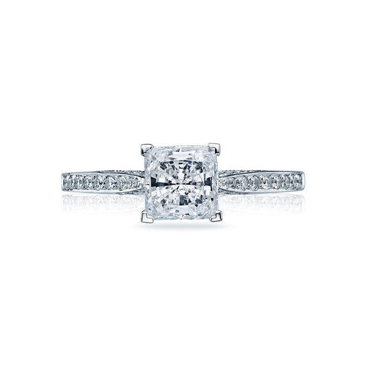 Tacori 18k White Gold Dantela Princess Diamond Engagement Ring Setting (0.2 CTW)