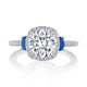 Cushion 3-Stone Engagement Ring with Blue Sapphire