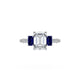 Emerald 3-Stone Engagement Ring in Blue Sapphire