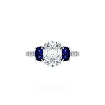 Oval 3-Stone Engagement Ring in Blue Sapphire
