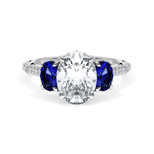 Oval 3-Stone Engagement Ring in Blue Sapphire