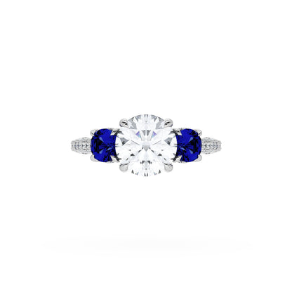 Round 3-Stone Engagement Ring in Blue Sapphire