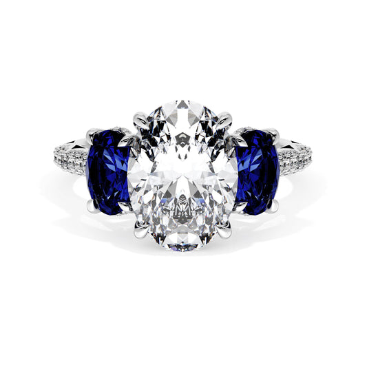 Oval 3-Stone Engagement Ring in Blue Sapphire