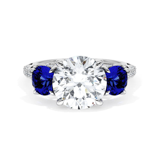 Round 3-Stone Engagement Ring in Blue Sapphire