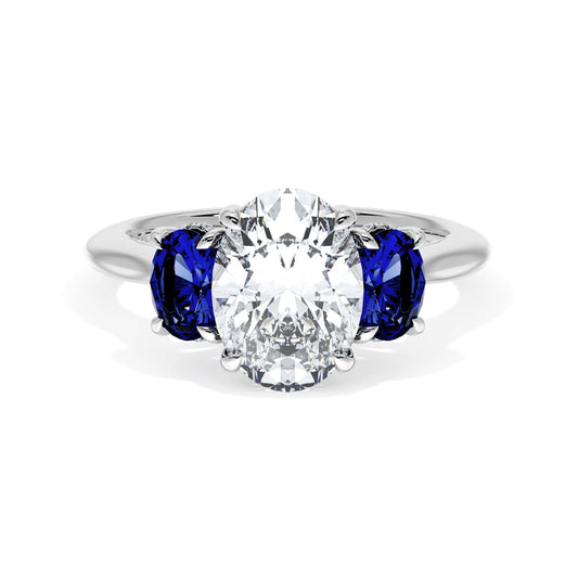 Oval 3-Stone Engagement Ring in Blue Sapphire