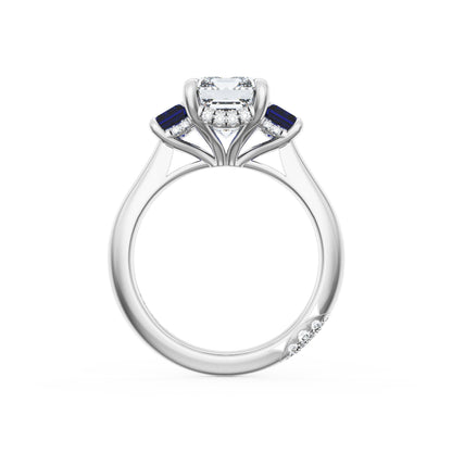 Emerald 3-Stone Engagement Ring in Blue Sapphire