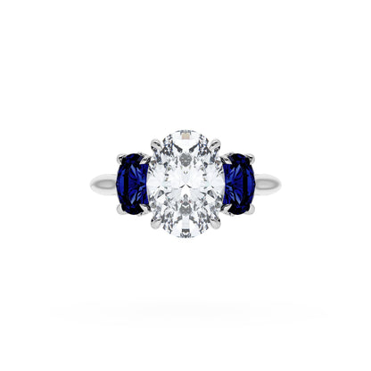 Oval 3-Stone Engagement Ring in Blue Sapphire