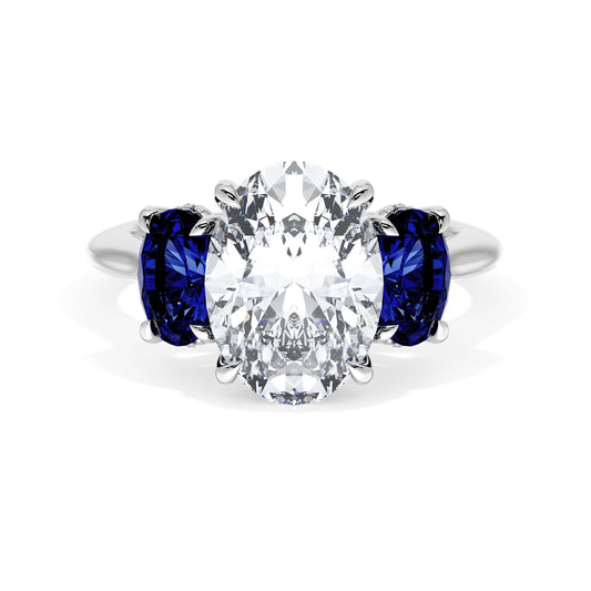 Oval 3-Stone Engagement Ring in Blue Sapphire
