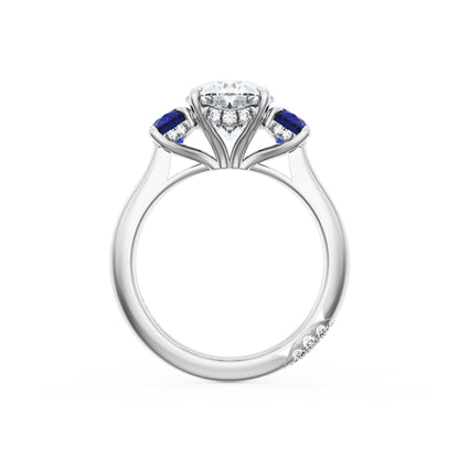 Oval 3-Stone Engagement Ring in Blue Sapphire
