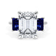 Emerald 3-Stone Engagement Ring in Blue Sapphire