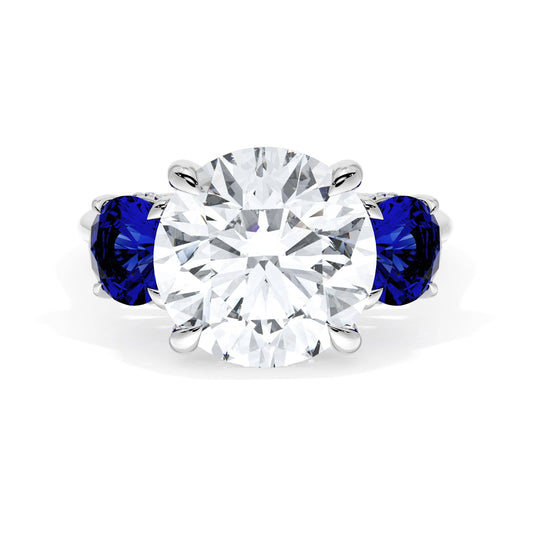 Round 3-Stone Engagement Ring in Blue Sapphire