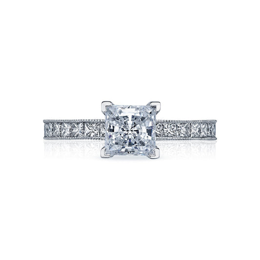 Tacori 18k White Gold Sculpted Crescent Princess Diamond Engagement Ring Setting (0.7 CTW)