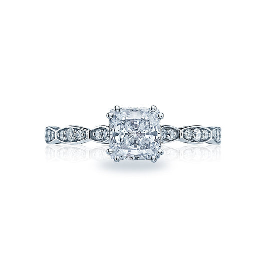 Tacori 18k White Gold Sculpted Crescent Princess Diamond Engagement Ring Setting (0.16 CTW)