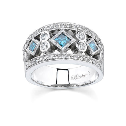 White Gold Band With White & Blue Diamonds