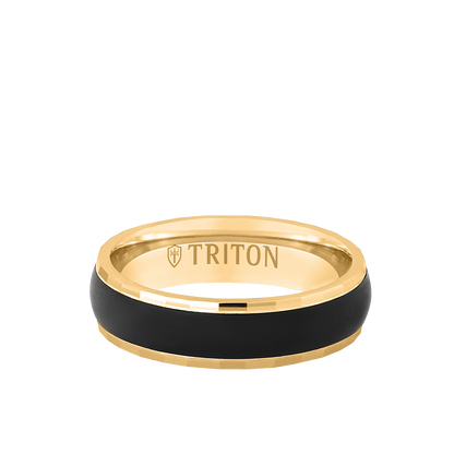 6MM 14k Gold Ring + Black Titanium Inlay with Dome Profile and Faceted Edge