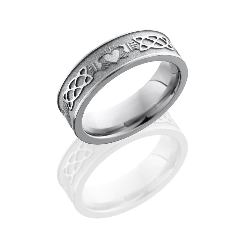Lashbrook Titanium 6mm Flat Band With Claddagh Celtic Pattern 6FCLADDAGHCELTIC
