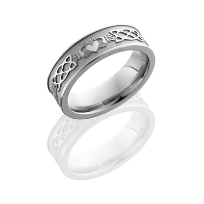 Lashbrook Titanium 6mm Flat Band With Claddagh Celtic Pattern 6FCLADDAGHCELTIC