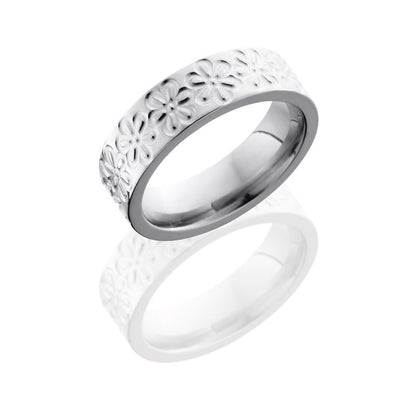 Lashbrook Titanium 6mm Flat Band With Flower Pattern 6FFLWR
