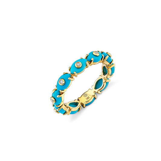 Gold & Diamond Tiny Carved Stone Eternity Ring
