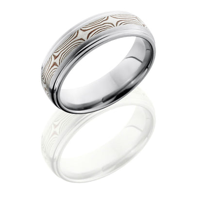 Lashbrook Titanium 7mm Domed Band With Grooved Edges And Ss And Shakudo Mokume 7DGE13/MSSSH