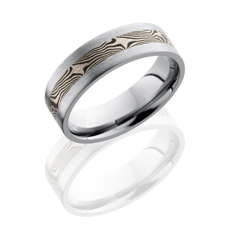 Lashbrook Titanium 7mm Flat Band With 14Kw And Shakudo Mokume 7F13/M14KWSH