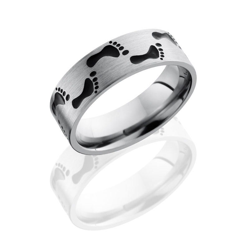 Lashbrook Titanium 7mm Flat Band With Footprint Pattern 7FFOOTPRINTA