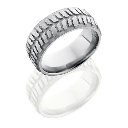 Lashbrook Titanium 9mm Domed Band With Bogger Tire Pattern 9DBOGGER