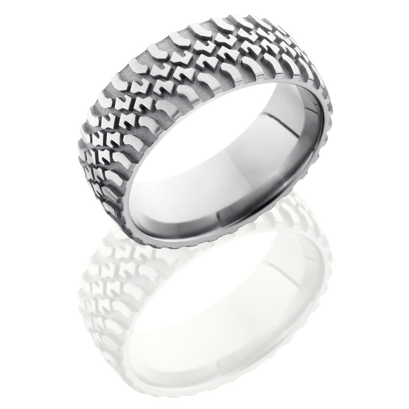 Lashbrook Titanium 9mm Domed Band With Truck Tire Pattern 9DTRUCK