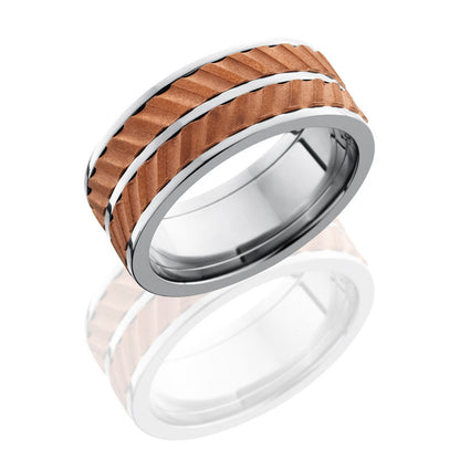 Lashbrook Titanium 9mm Flat Band With Spinning Copper Segements  9FDUALHELICAL/COPPER