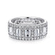 Wide 14K White Gold Emerald Cut and Round Diamond Anniversary Band