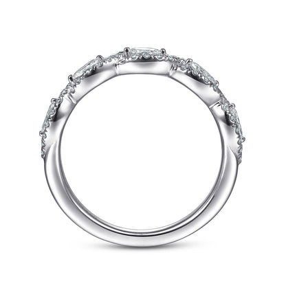 14K White Gold Round and Marquise Halo Station Diamond Anniversary Band