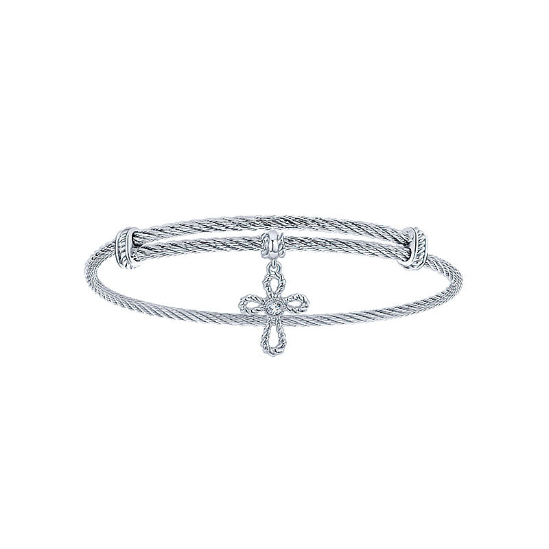 Gaby Bangle 925 Silver and Stainless Steel White Sapphire Cross Charm