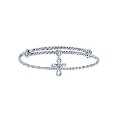 Gaby Bangle 925 Silver and Stainless Steel White Sapphire Cross Charm
