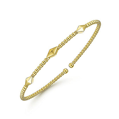 Gabriel & Co. BG4421-62Y4JJJ 14K Yellow Gold Bujukan Cuff Bracelet with Pyramid Stations in size 6.25