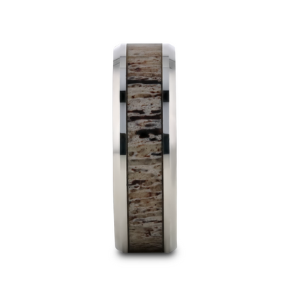 BUCK Polished Beveled Tungsten Carbide Men's Wedding Band with Ombre Deer Antler Inlay - 6mm & 8mm