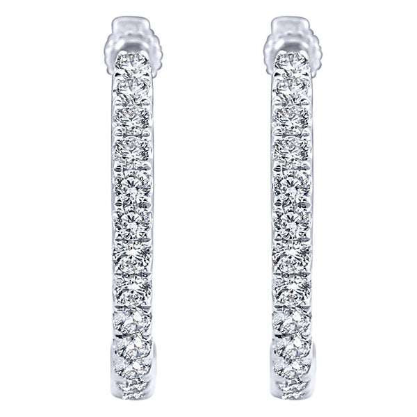 14k White Gold Diamond Classic Hoop Earrings