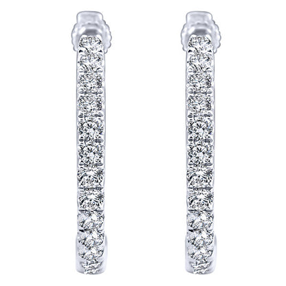 14k White Gold Diamond Classic Hoop Earrings