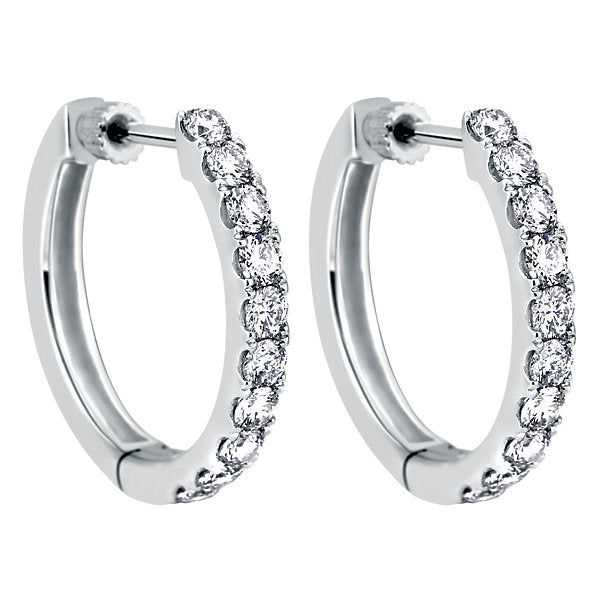 14k White Gold Diamond Classic Hoop Earrings