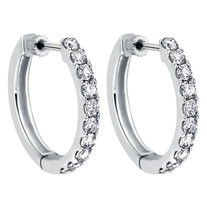 14k White Gold Diamond Classic Hoop Earrings