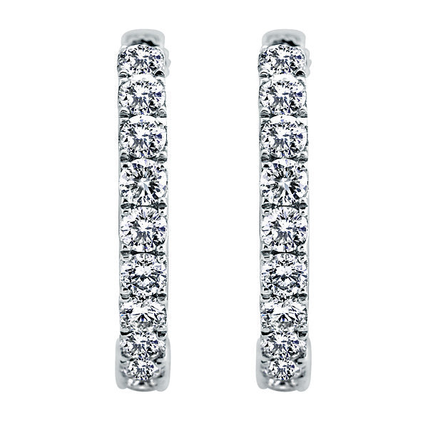 14k White Gold Diamond Classic Hoop Earrings