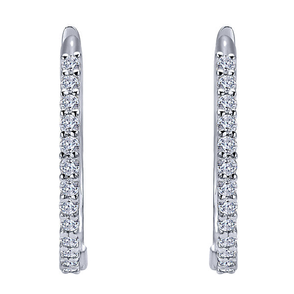 14k White Gold Diamond Classic Hoop Earrings