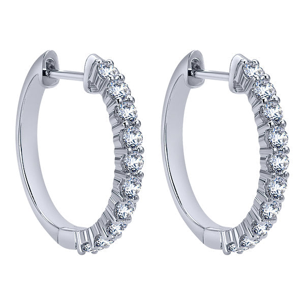 14k White Gold Diamond Classic Hoop Earrings