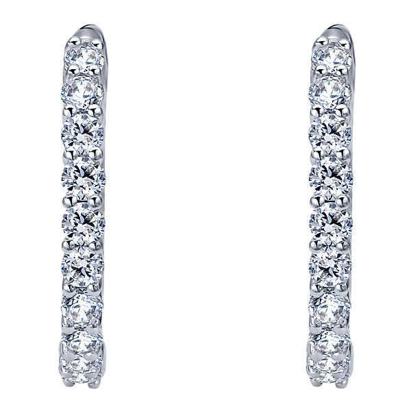 14k White Gold Diamond Classic Hoop Earrings