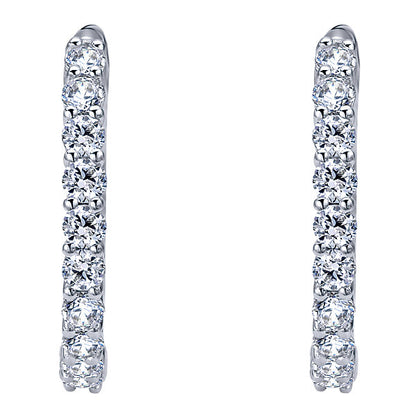 14k White Gold Diamond Classic Hoop Earrings
