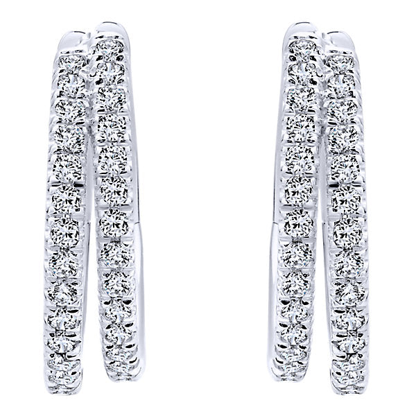 14k White Gold Diamond Classic Hoop Earrings