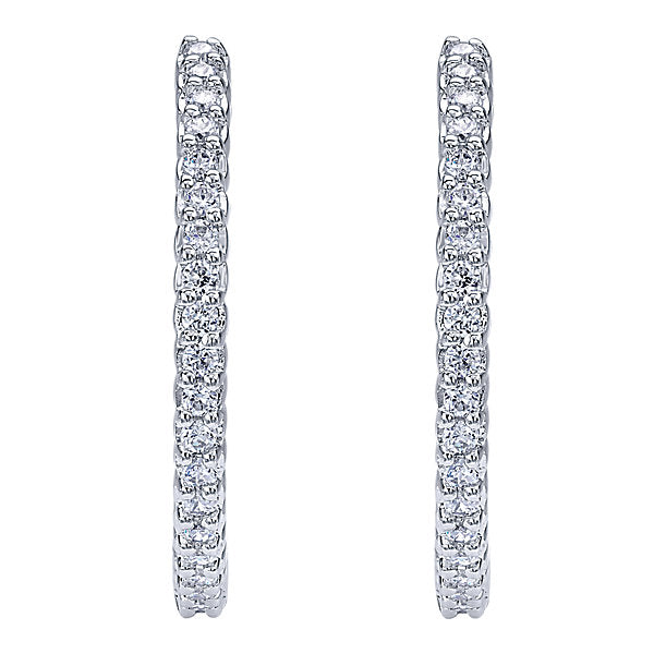 14k White Gold Diamond Classic Hoop Earrings