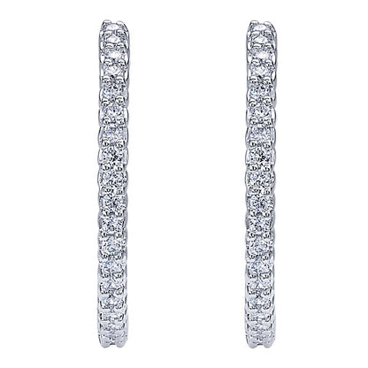 14k White Gold Diamond Classic Hoop Earrings